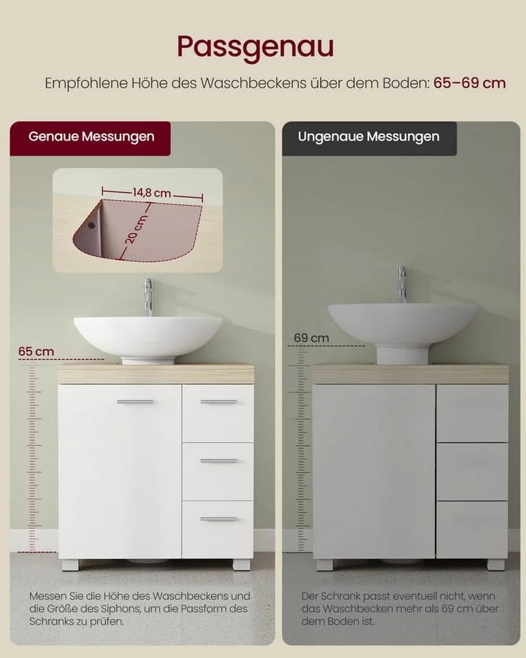 VASAGLE Badschrank mit 3 Schubladen und 2 Fächern Milchkaffee - Bild 5