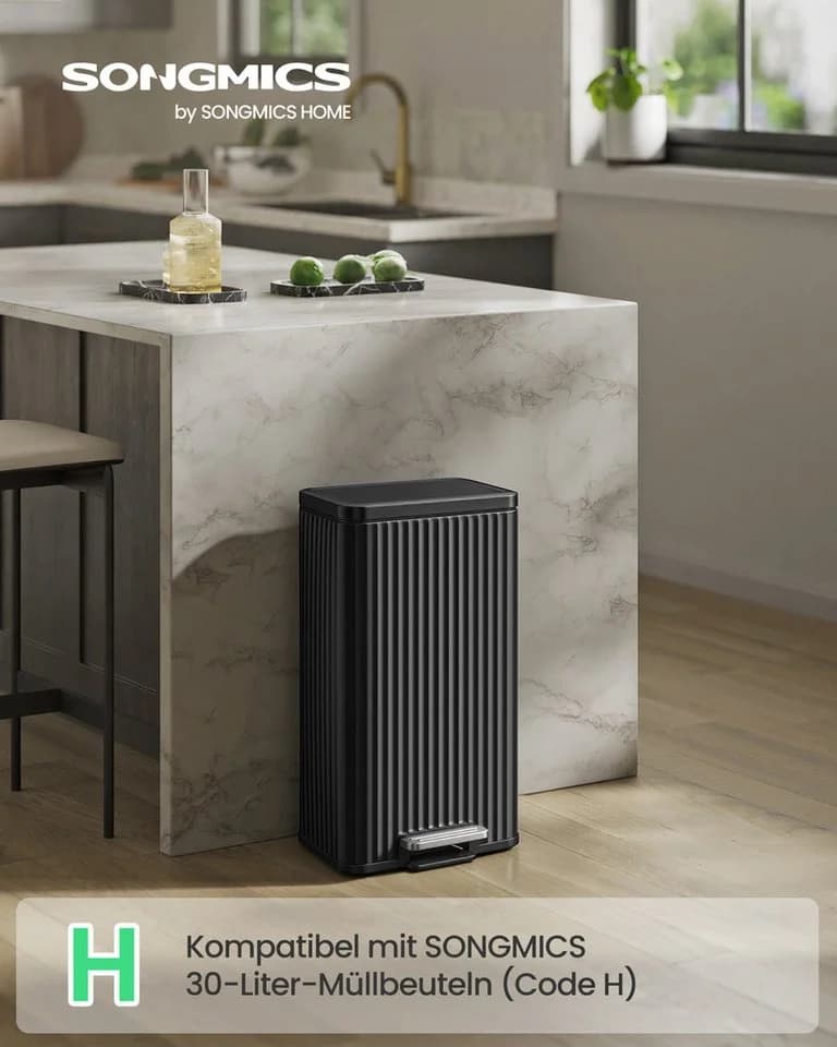 SONGMICS Mülleimer Küche 30L mit Fußpedal und Softclose Schwarz
