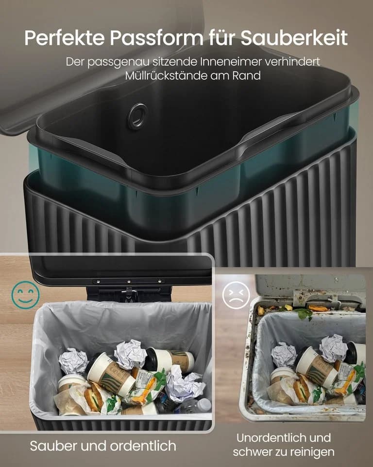 SONGMICS Mülleimer Küche 30L mit Fußpedal und Softclose Schwarz - Bild 5