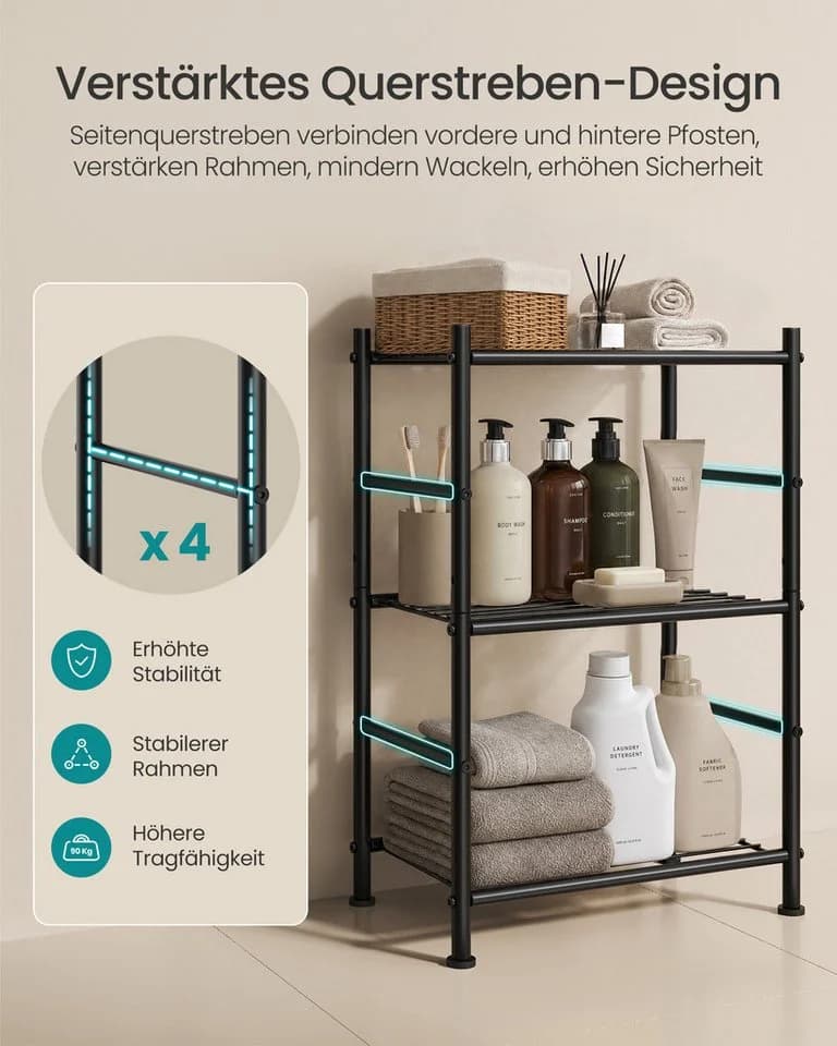 SONGMICS Standregal aus Stahl Mattschwarz 3 Ebenen - Bild 4