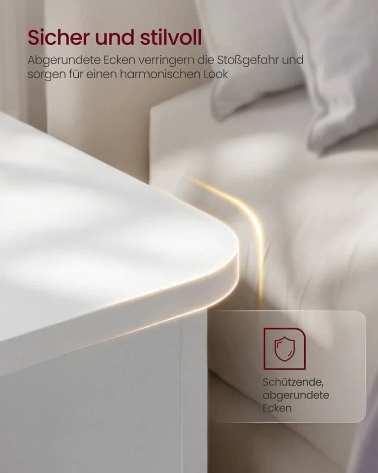 VASAGLE Nachttisch 2er Set Wolkenweiß 3 Ebenen Werkzeuglos - Bild 4