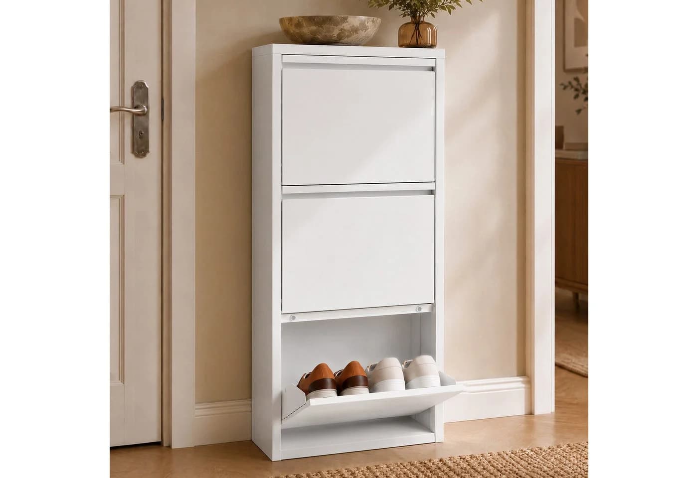 VASAGLE Schuhschrank 3 Klappen Weiß Stahl - Bild 2