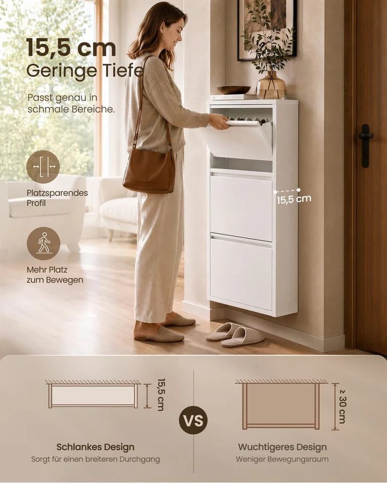 VASAGLE Schuhschrank 3 Klappen Weiß Stahl - Bild 3