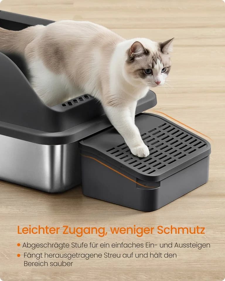 FEANDREA Katzentoilette Edelstahl Schwarz mit hohen Seitenwänden - Bild 5
