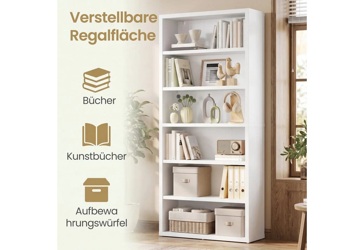 VASAGLE Bücherregal 6 Ebenen Wolkenweiß Verstellbare Böden - Bild 4