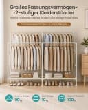 SONGMICS Kleiderständer Weiß mit Doppelstange und Ablagen Bild 3