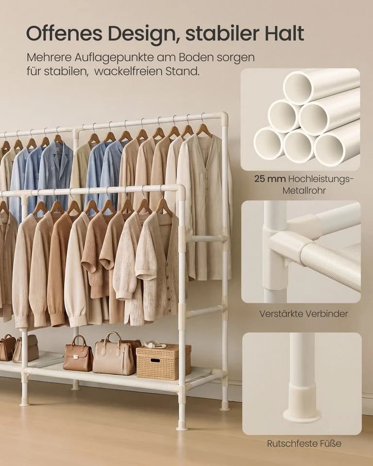 SONGMICS Kleiderständer Weiß mit Doppelstange und Ablagen - Bild 4