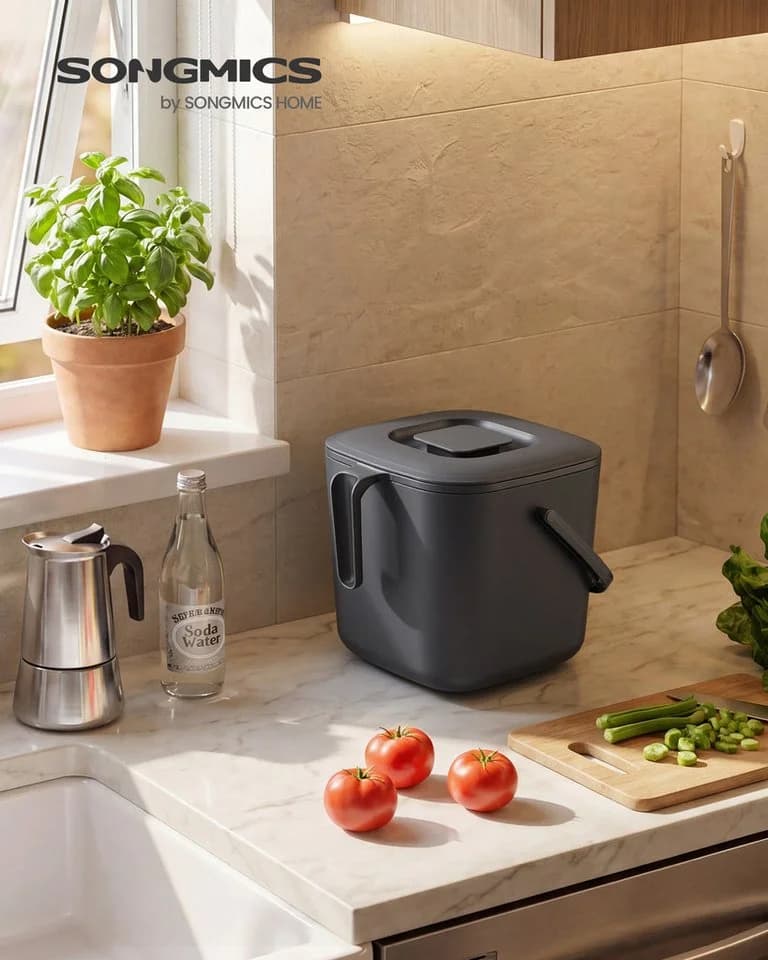 SONGMICS Biomülleimer mit Deckel und Griff, 4L/7L, Grau/Schwarz