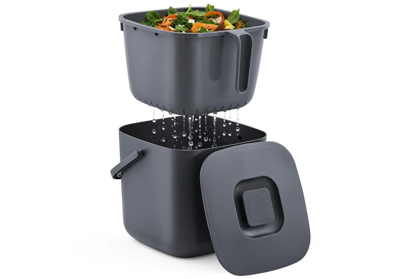 SONGMICS Biomülleimer mit Deckel und Griff, 4L/7L, Grau/Schwarz - Bild 2