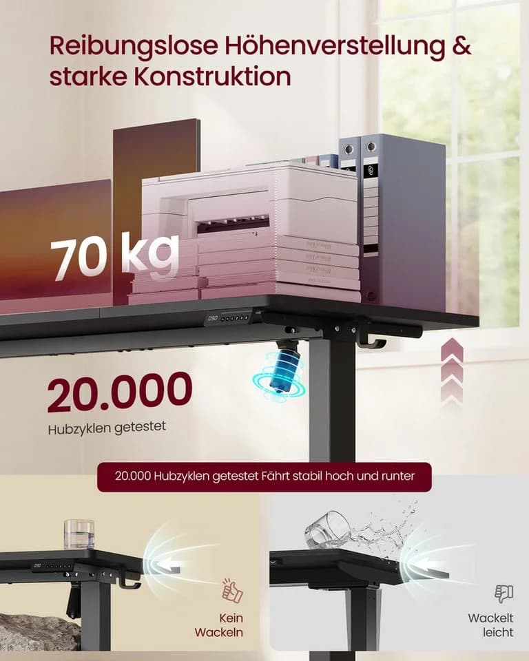 VASAGLE Höhenverstellbarer Schreibtisch Schwarz mit Memory-Funktion - Bild 4