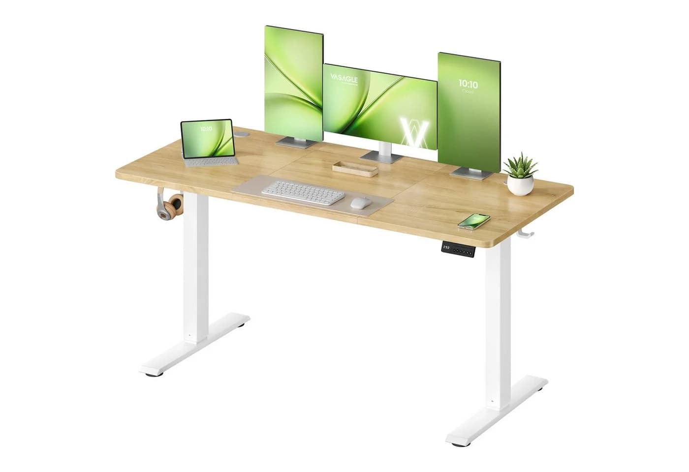 VASAGLE Höhenverstellbarer Schreibtisch Elektrisch Memory-Funktion Beige/Weiß - Bild 2