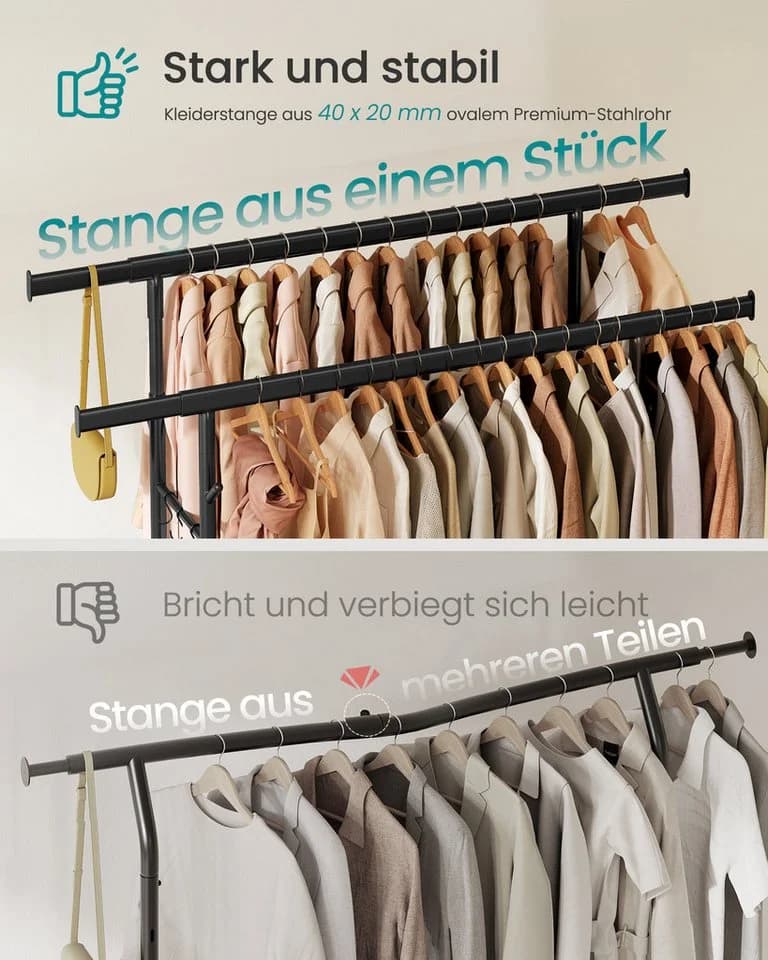 SONGMICS Kleiderständer Schwerlast mit Rollen, verstellbar, schwarz - Bild 3
