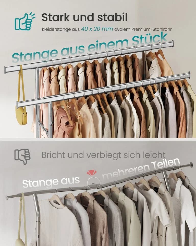 SONGMICS Kleiderständer Schwerlast, silbern, ausziehbar, mit Rollen - Bild 3