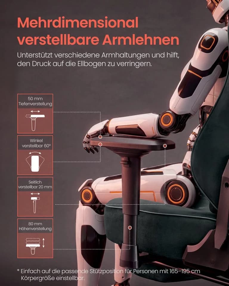 SONGMICS Gaming-Stuhl Grau Ergonomisch 4D Armlehnen