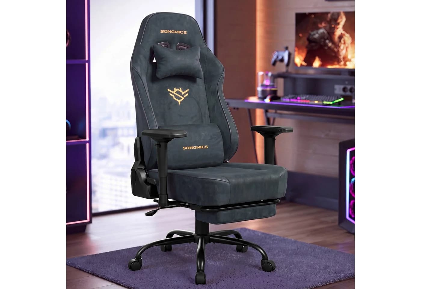 SONGMICS Gaming-Stuhl Grau Ergonomisch 4D Armlehnen - Bild 2