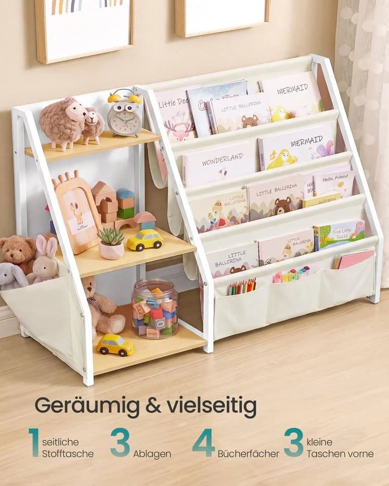 SONGMICS Bücherregal Kinder Spielzeugtruhe mit Seitentasche Herbstgelb - Bild 3