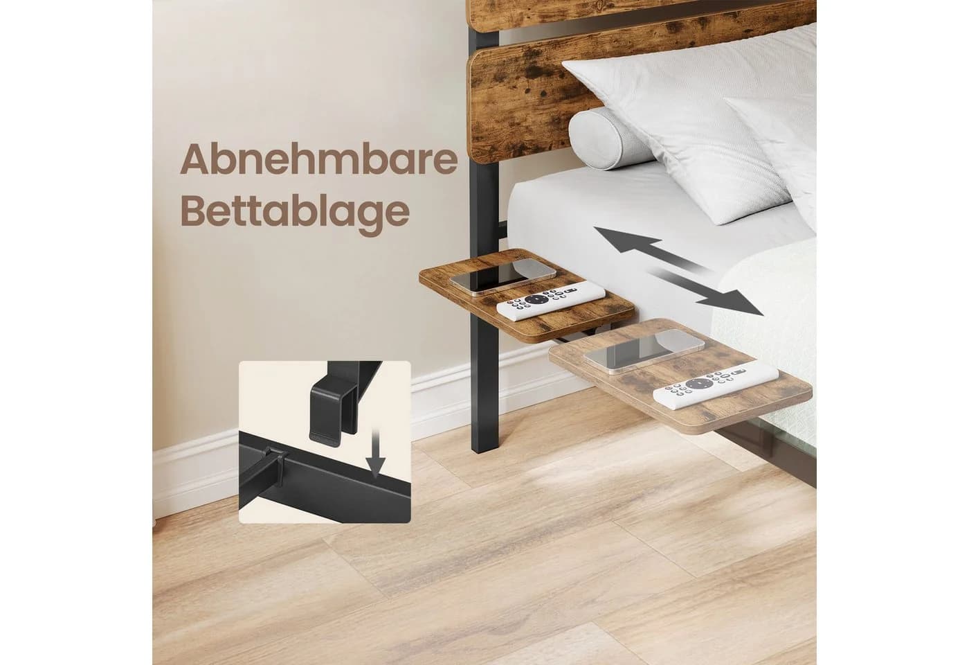 VASAGLE Doppelbettgestell 160x200 cm mit LED, USB & Stauraum - Bild 3