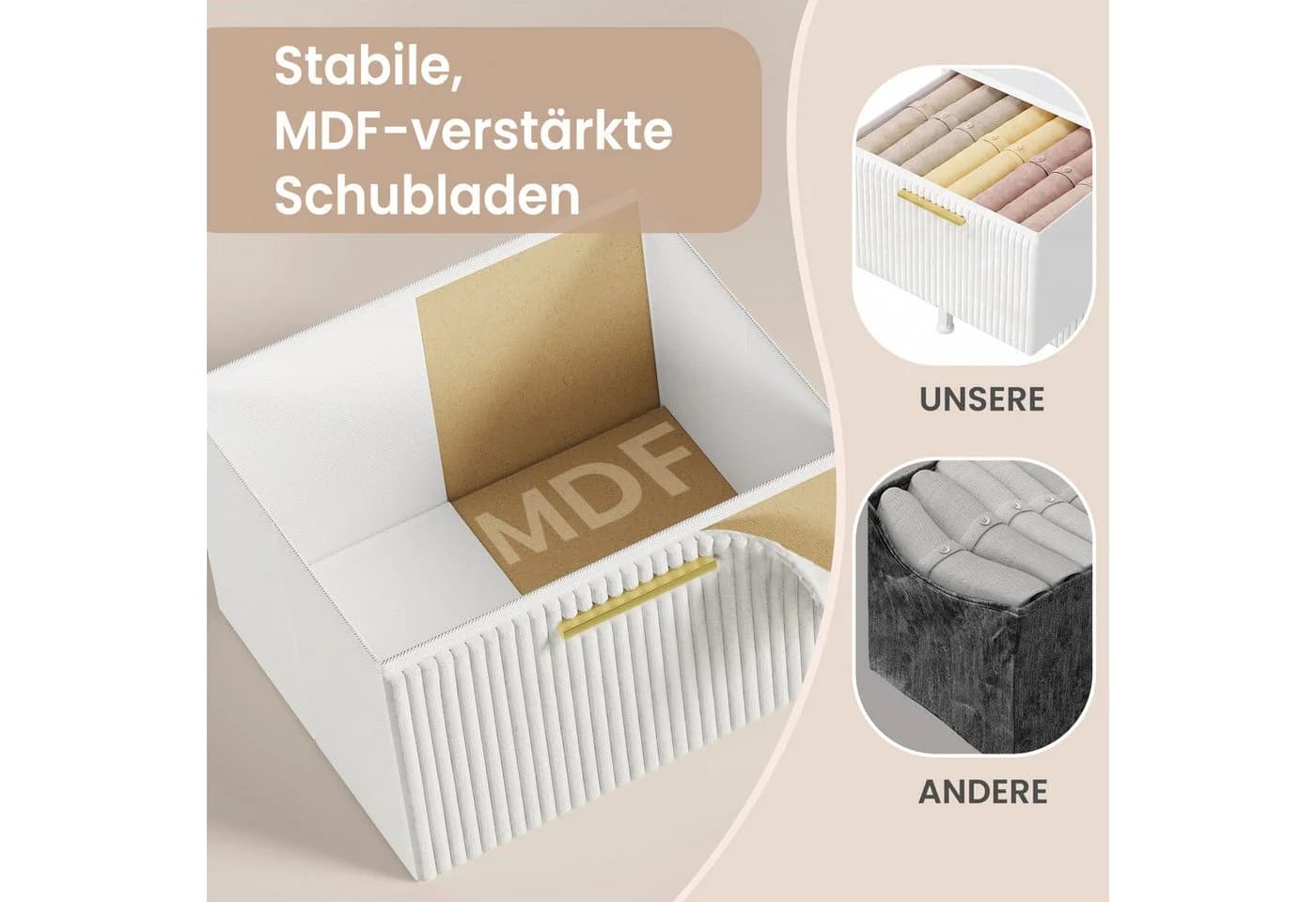SONGMICS Nachttisch Kommode Schneeweiß 2 Schubladen Cord-Optik - Bild 4