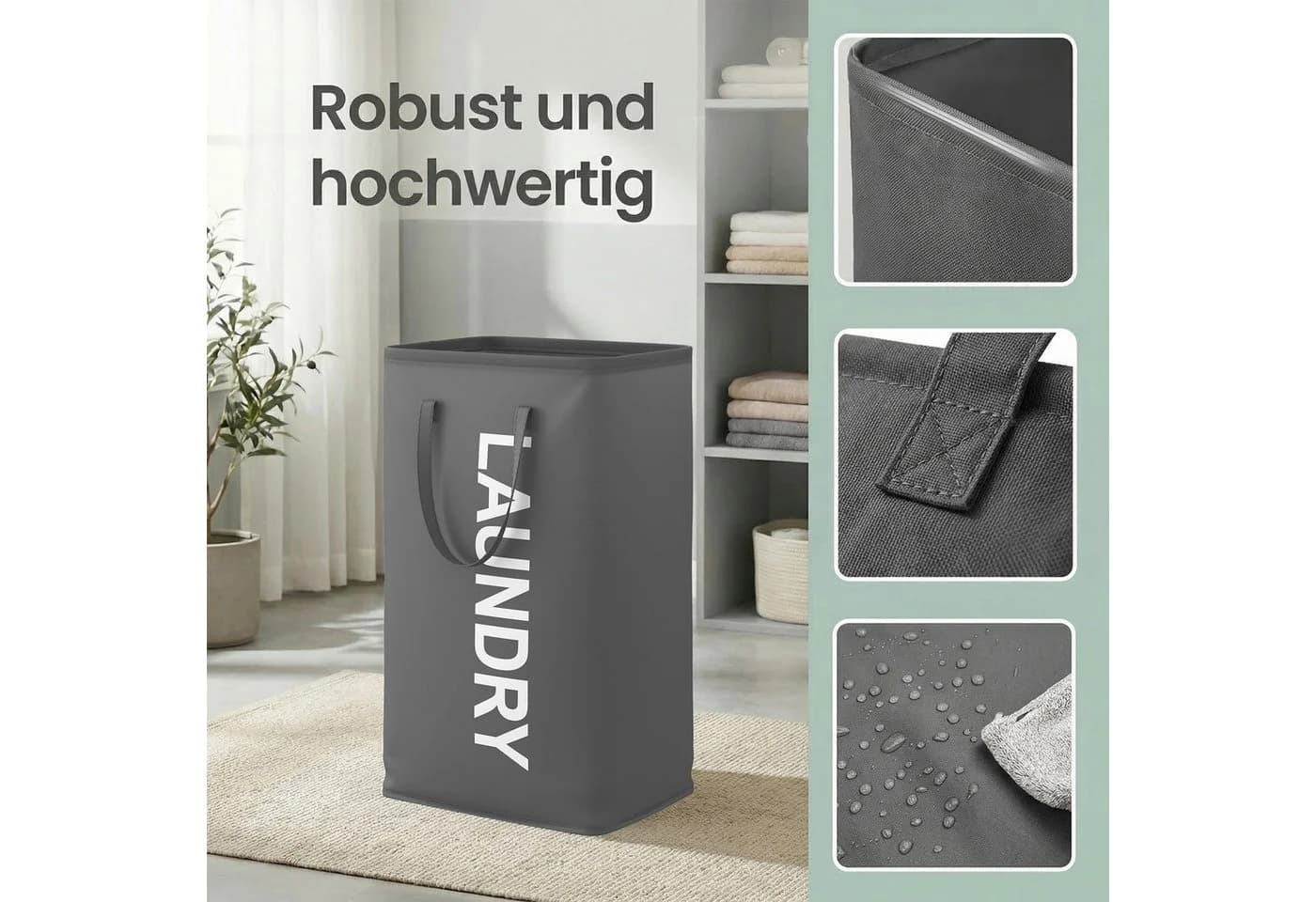 SONGMICS Wäschekorb Grau 80L Faltbar mit Griff - Bild 5