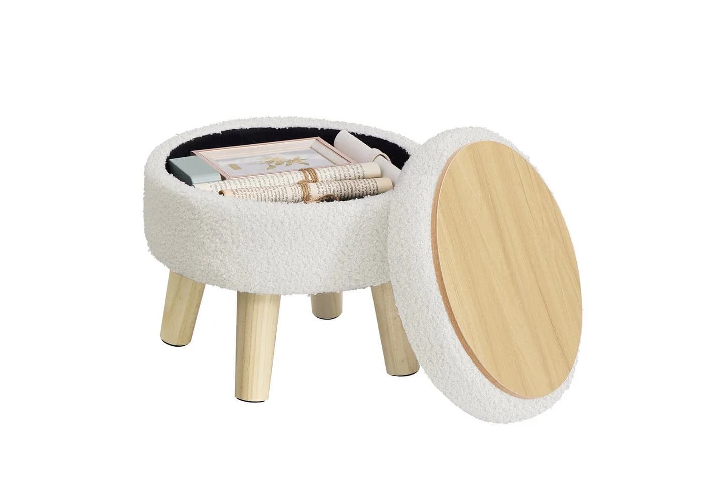 SONGMICS Sitzhocker mit Stauraum Weiß Teddy-Fleece - Bild 2
