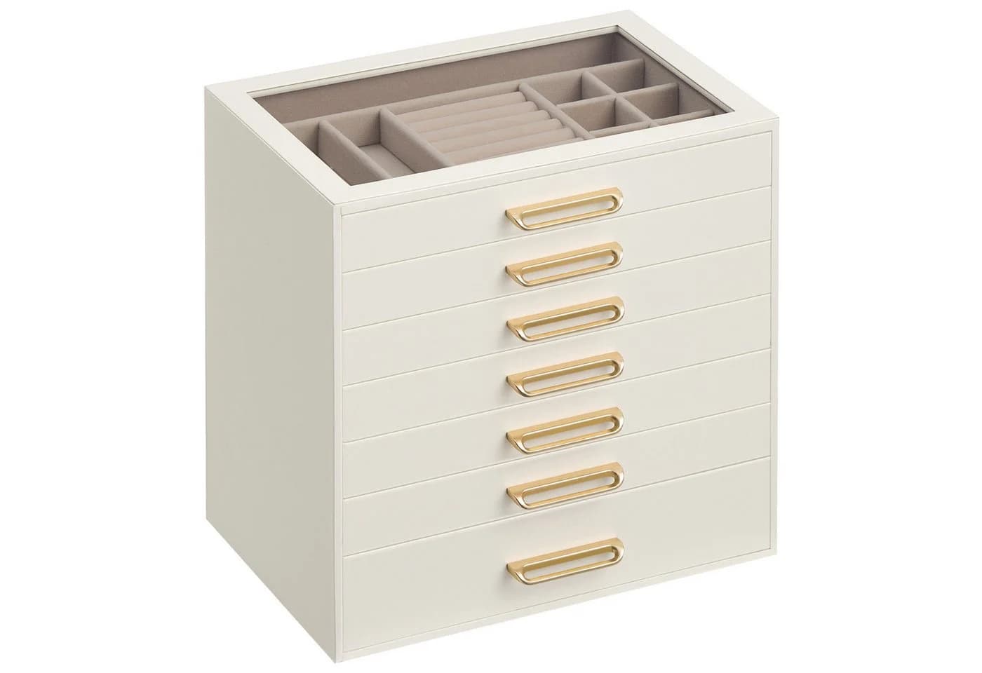 SONGMICS Schmuckkästchen Cremeweiß/Beige mit Glasdeckel und Schubladen - Bild 2