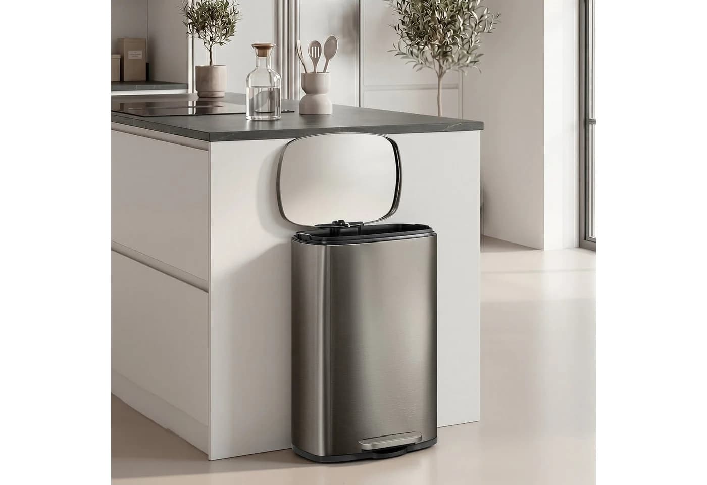 SONGMICS Mülleimer Treteimer 50L Edelstahl Silbergrau