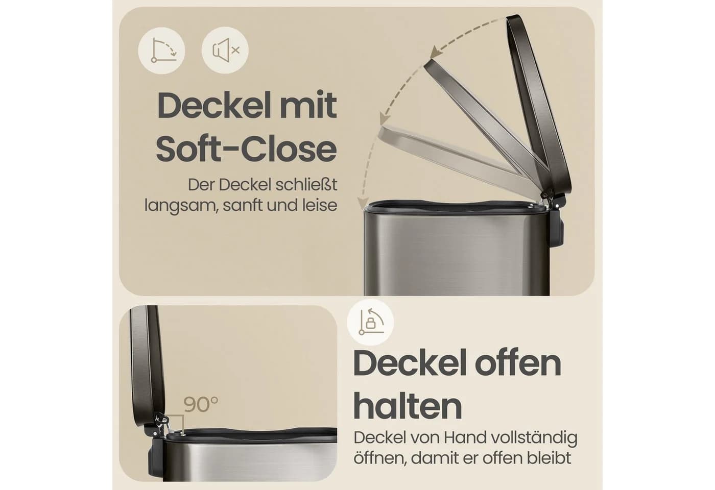 SONGMICS Mülleimer Treteimer 50L Edelstahl Silbergrau - Bild 5