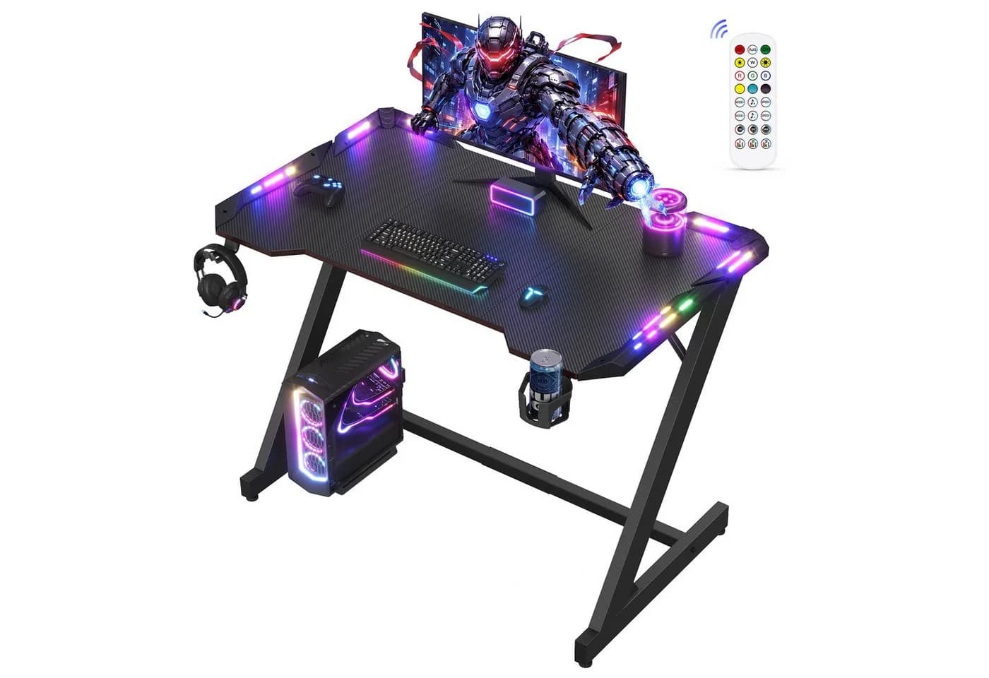 VASAGLE Gaming Tisch mit RGB Beleuchtung und Getränkehalter - Bild 2