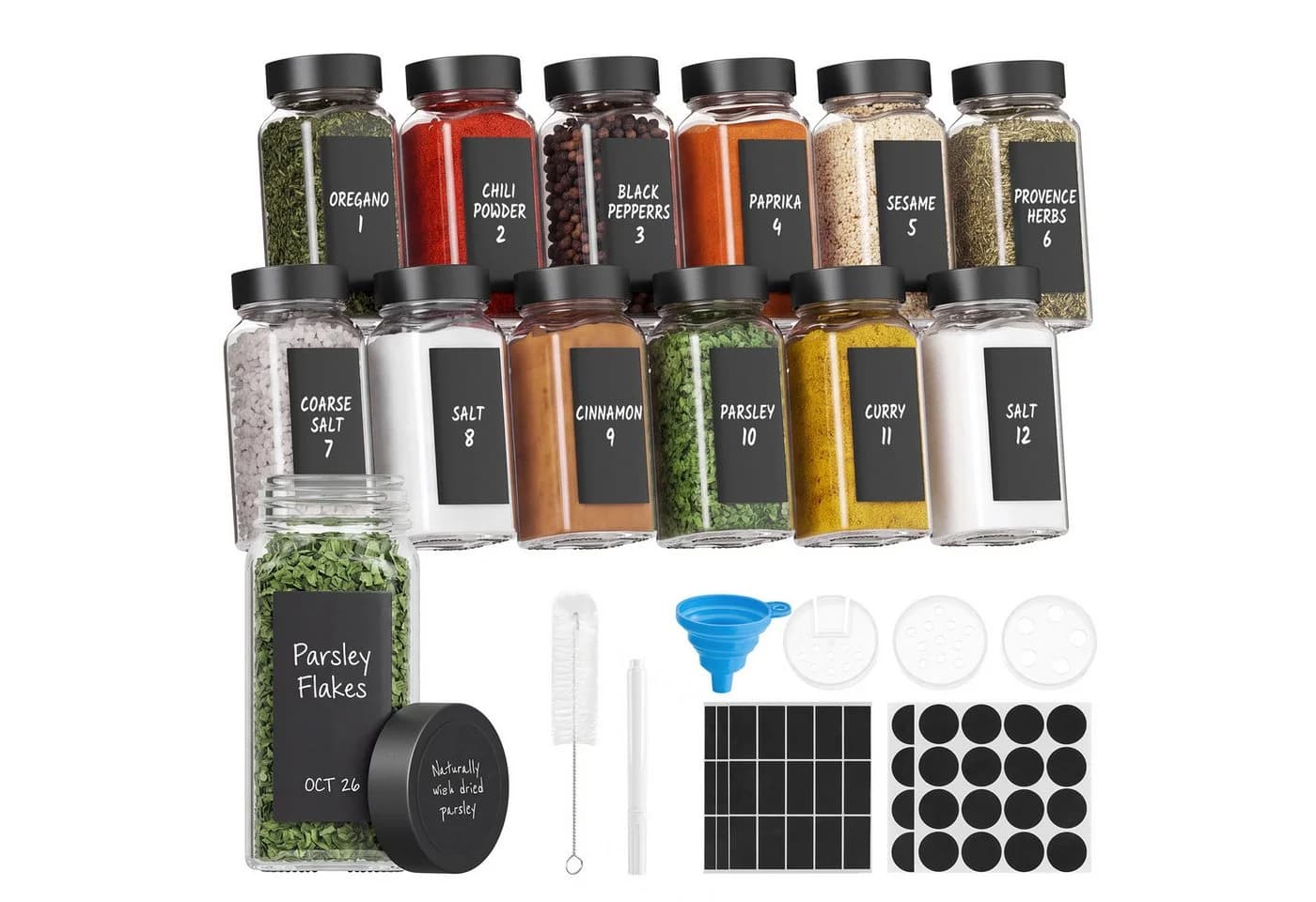 SONGMICS Gewürzbehälter 12er Set Schwarz Glas - Bild 2