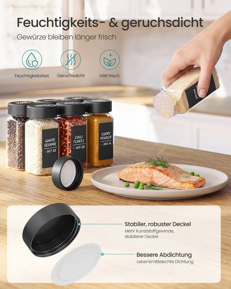 SONGMICS Gewürzbehälter 12er Set Schwarz Glas - Bild 3