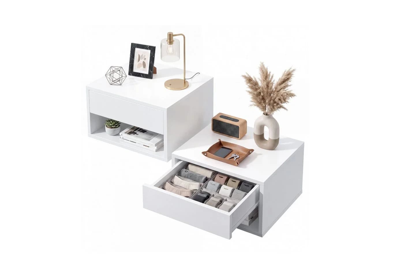 VASAGLE Nachtschrank 2er Set Schwebend mit Schublade Weiß - Bild 2