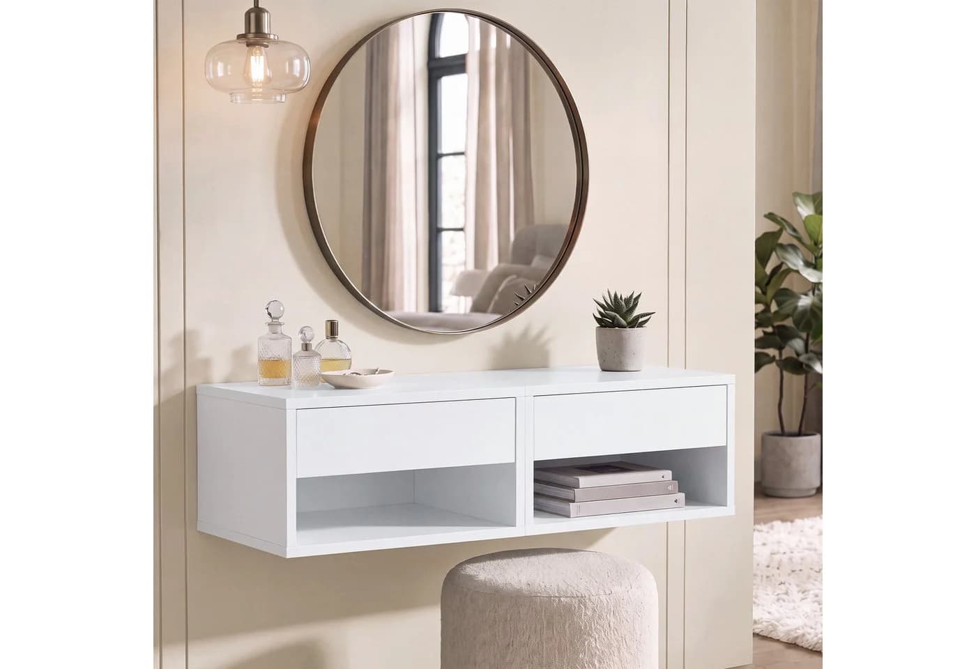 VASAGLE Nachtschrank 2er Set Schwebend mit Schublade Weiß - Bild 3