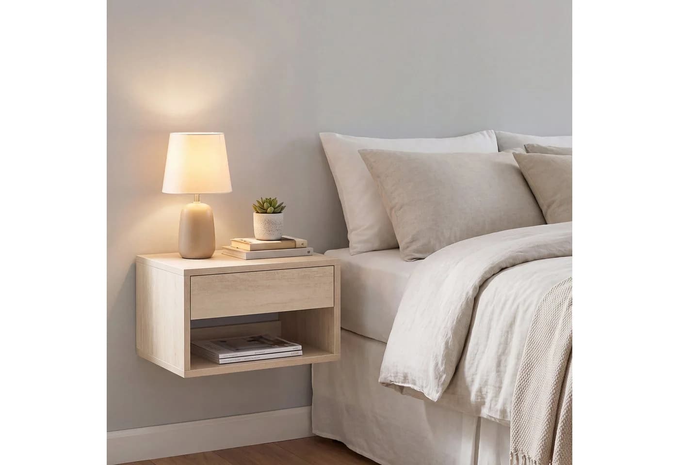 VASAGLE Nachtschrank 2er Set Wandmontage Beige