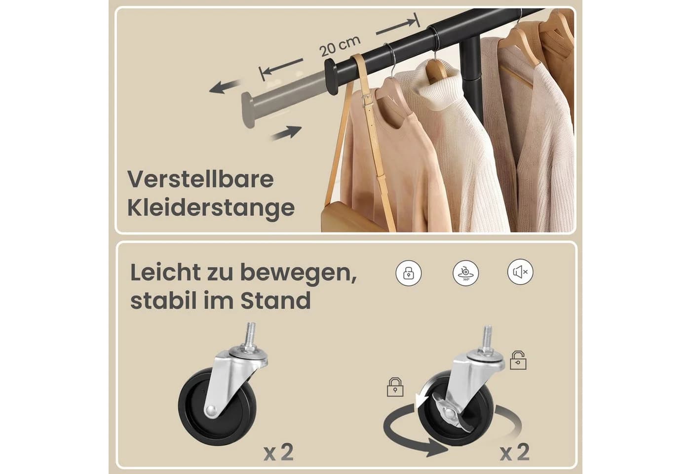 SONGMICS Kleiderständer Schwerlast Schwarz Ausziehbar mit Rollen - Bild 4