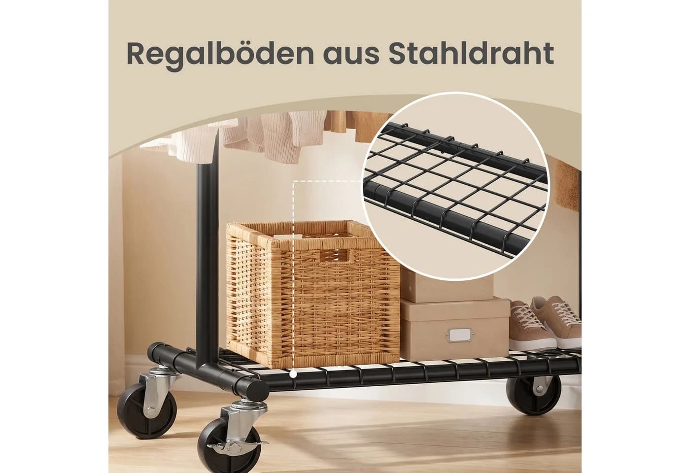 SONGMICS Kleiderständer Schwerlast Schwarz Ausziehbar mit Rollen - Bild 5