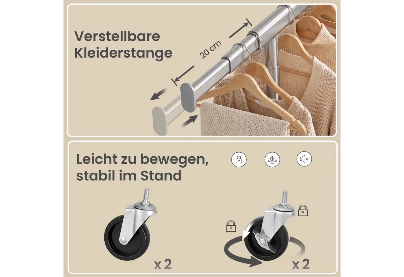 SONGMICS Kleiderständer Schwerlast Ausziehbar Silber - Bild 4