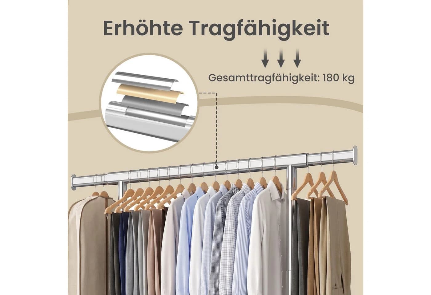 SONGMICS Kleiderständer Schwerlast Ausziehbar Silber - Bild 5