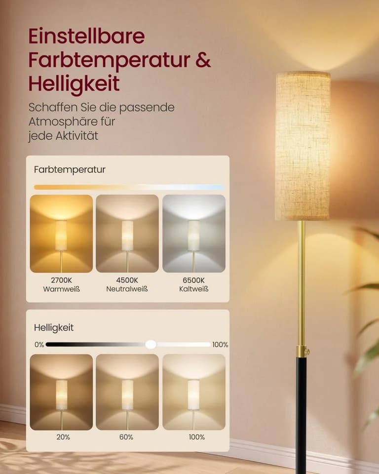 VASAGLE Stehlampe Schwarz höhenverstellbar LED App-Steuerung - Bild 4