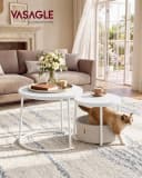 VASAGLE Couchtisch 2er Set rund Beige/Mattweiß mit Stauraum Bild 1