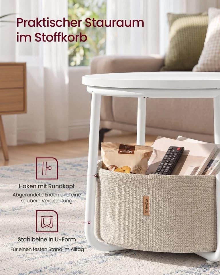 VASAGLE Couchtisch 2er Set rund Beige/Mattweiß mit Stauraum - Bild 5