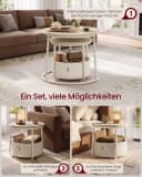 VASAGLE Couchtisch 2er Set rund Mattweiß/Beige mit Stauraum Bild 4