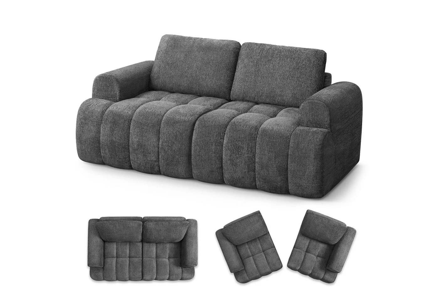 VASAGLE 2-Sitzer Modulares Sofa Chenille Grau/Weiß