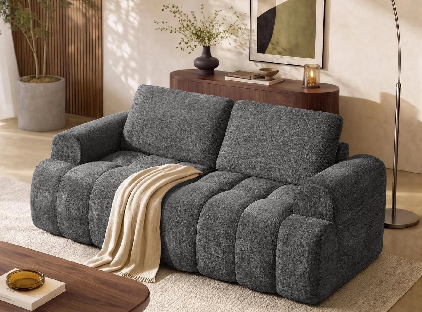 VASAGLE 2-Sitzer Modulares Sofa Chenille Grau/Weiß - Bild 2
