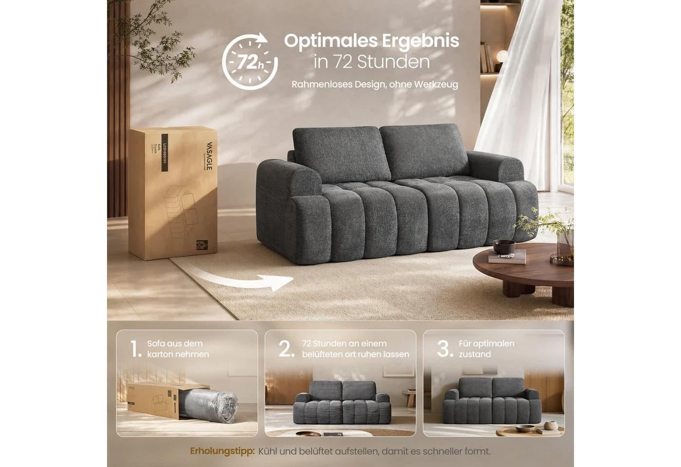 VASAGLE 2-Sitzer Modulares Sofa Chenille Grau/Weiß - Bild 4
