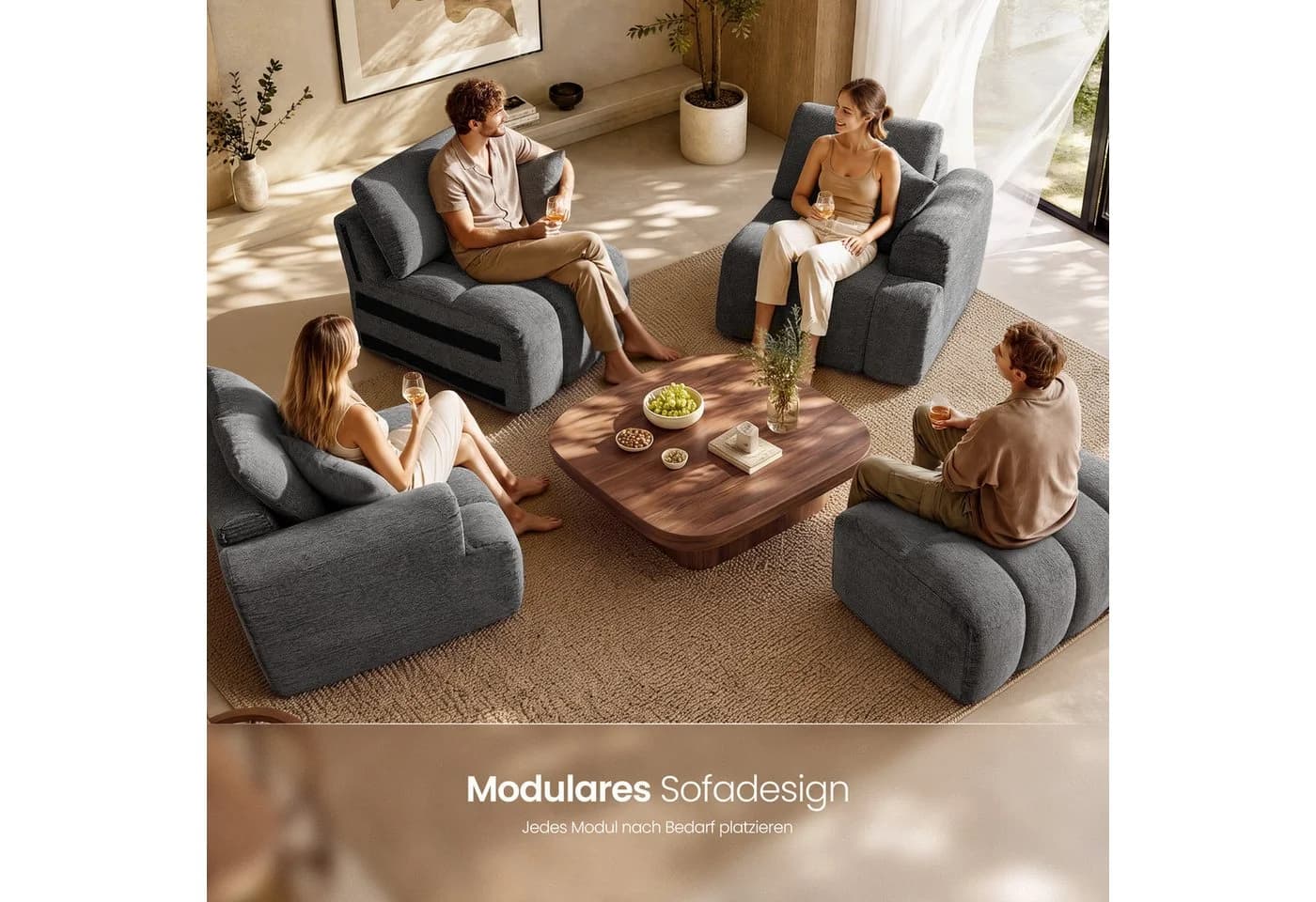 VASAGLE 2-Sitzer Modulares Sofa Chenille Grau/Weiß - Bild 5