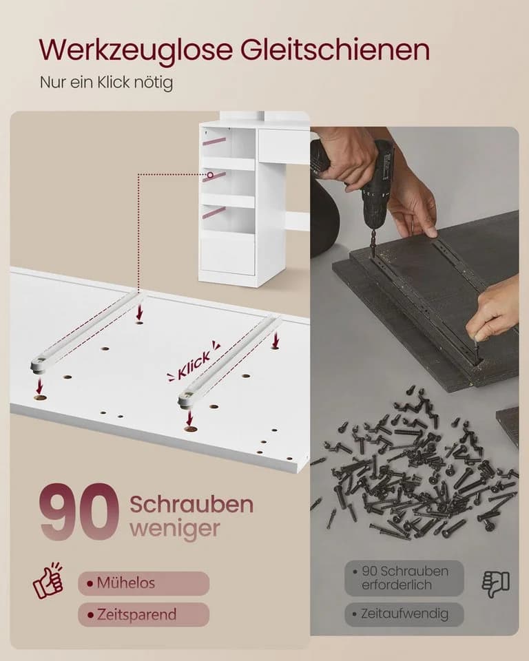 VASAGLE Schminktisch mit 3-teiligem Spiegel & 11 LEDs