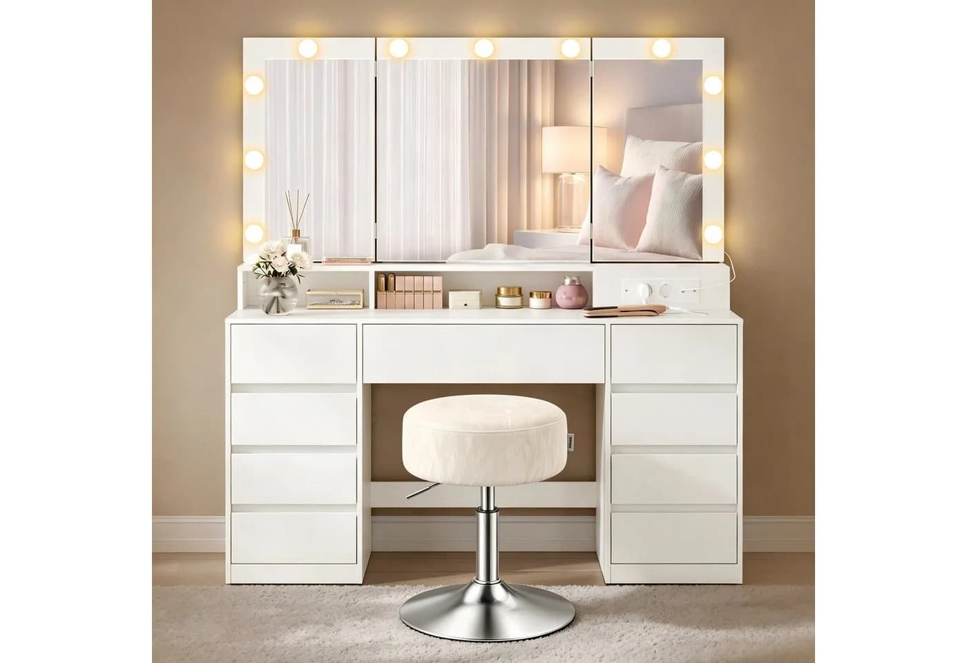 VASAGLE Schminktisch mit 3-teiligem Spiegel & 11 LEDs - Bild 2