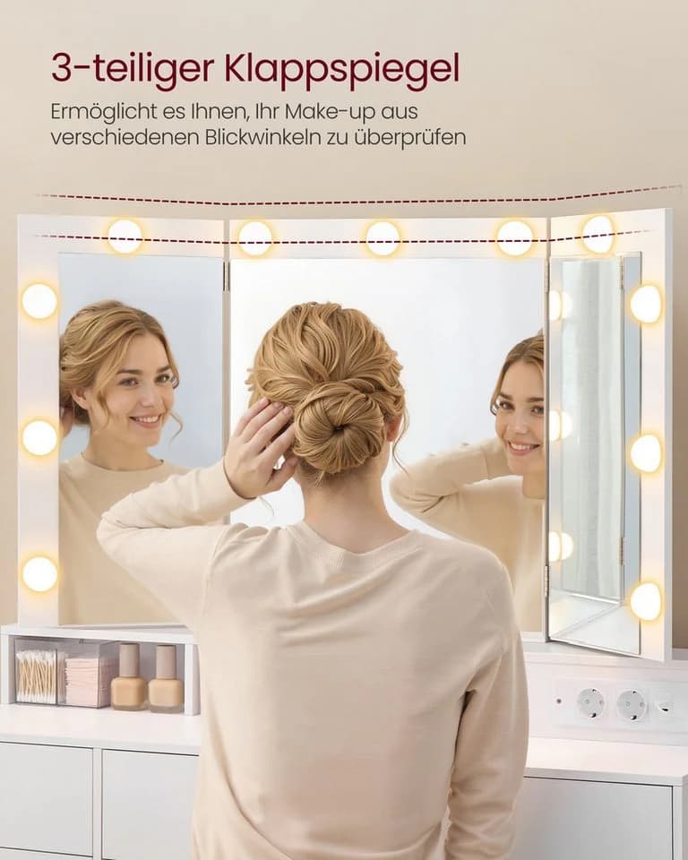VASAGLE Schminktisch mit 3-teiligem Spiegel & 11 LEDs - Bild 3