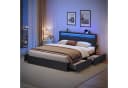 VASAGLE Polsterbett mit LED, USB, 4 Schubladen, inkl. Matratze grau/blau Bild 1