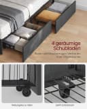 VASAGLE Polsterbett mit LED, USB, 4 Schubladen, inkl. Matratze grau/blau Bild 4